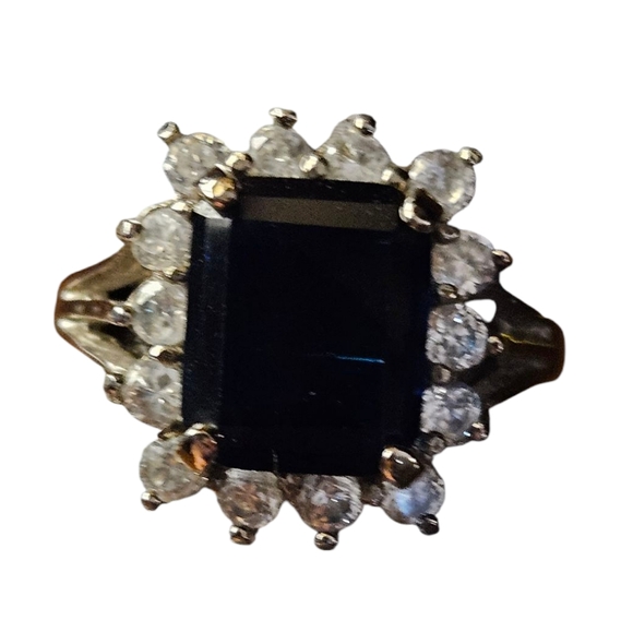 Faux Elegant Blue and Silver Tone Emerald Cut . - Picture 1 of 10